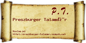 Preszburger Talamér névjegykártya